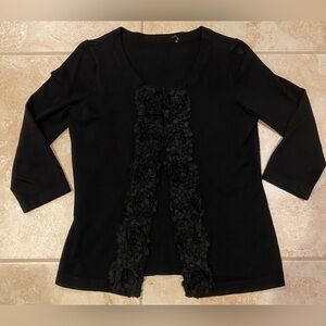 Viscose Crewneck Cardigan Sweater With Floral Appliqué with 3/4 sleeves (Size S)